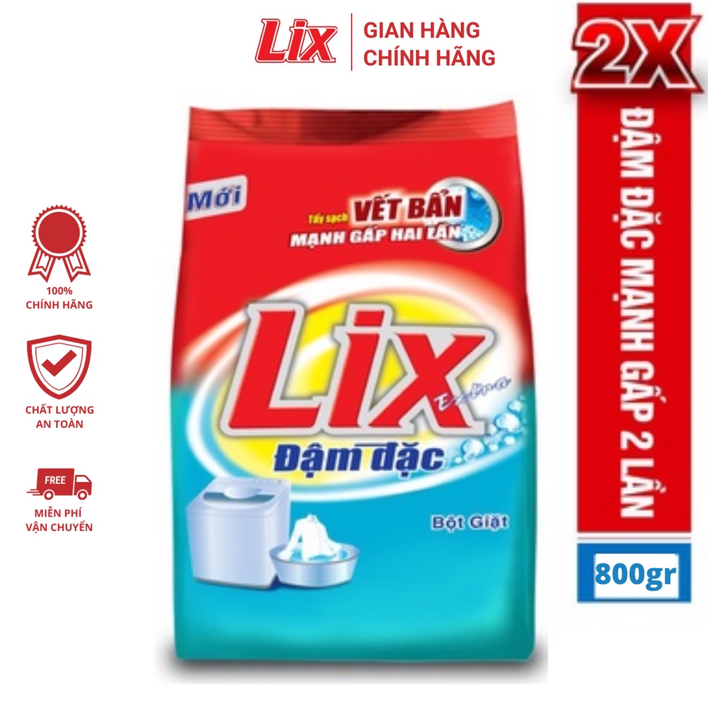 Bột giặt Lix Extra đậm đặc 800gr ED002 gấp đôi sức mạnh làm sạch mọi vết bẩn cứng đầu loại bỏ ẩm mốc cho giặt tay và máy