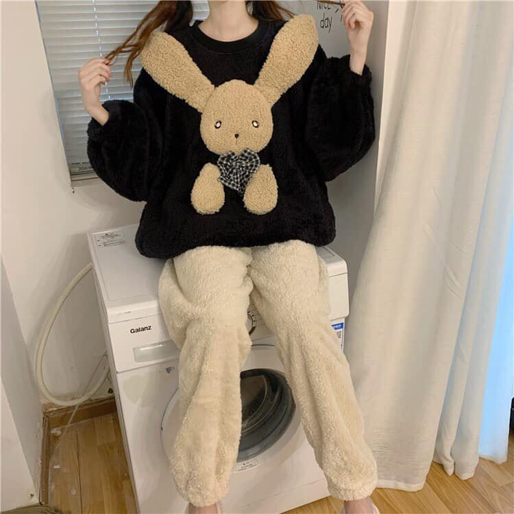Bộ ngủ lông thỏ kute tay bồng phom rộng trẻ trung xinh xắn/ Set áo sweater lông cừu phối quần dài ống rộng 3107.STORE | BigBuy360 - bigbuy360.vn