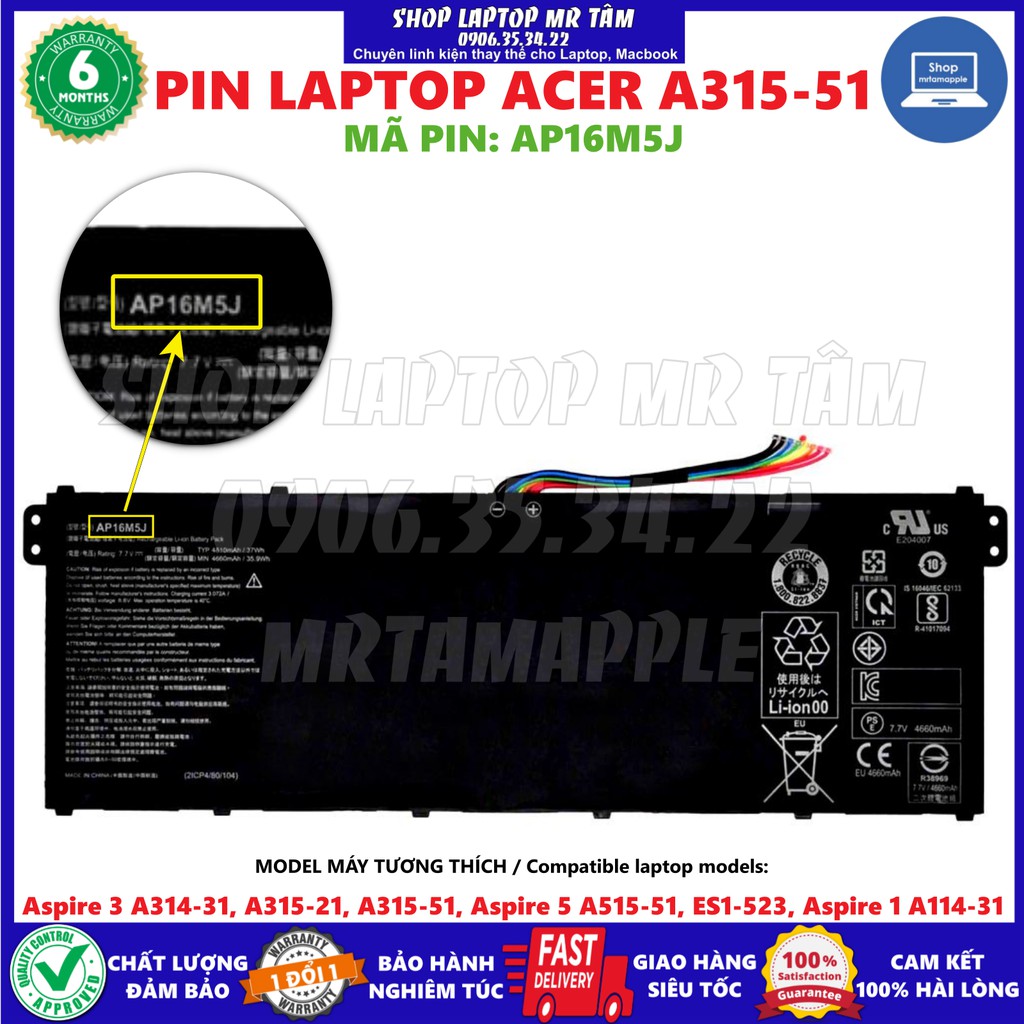 Bảng giá PIN LAPTOP ACER A315-51 (AP16M5J) (ZIN) dùng cho Aspire 3 A314-31, A315-21, A315-51, Aspire 5 A515-51, ES1-523, Aspire 1 A114-31 Phong Vũ