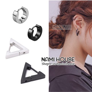 Bông tai nam nữ khoen hình tam giác và khoen tròn nhỏ không rỉ sét phụ kiện trang sức unisex hot trend kpop - nami house