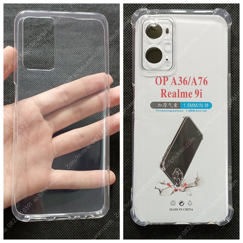 Ốp lưng Oppo A76, Oppo A36, Realme 9i loại dẻo trong suốt, loại chống sốc bảo vệ camera
