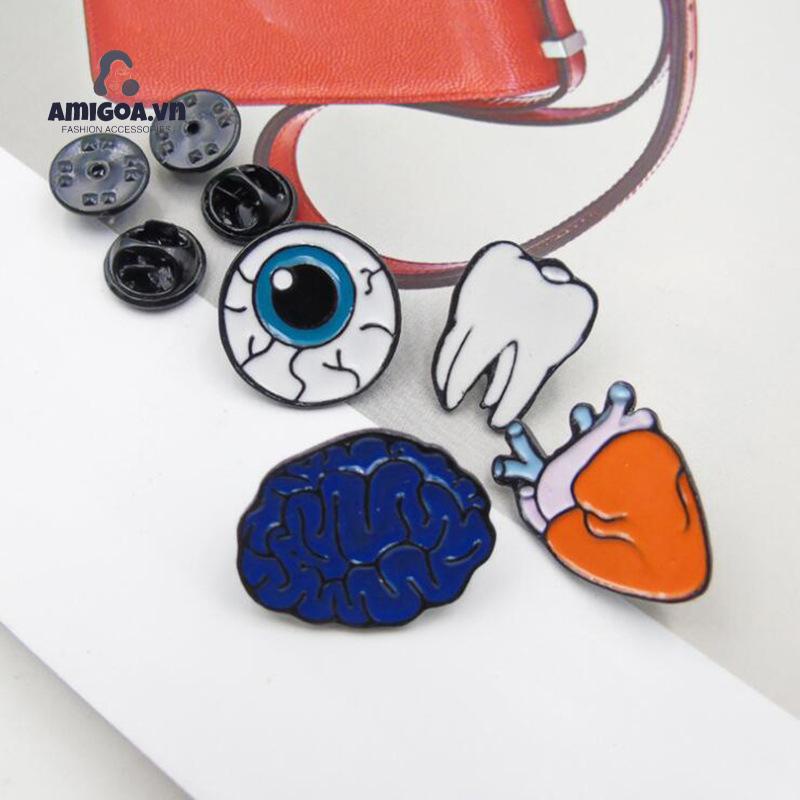 Ghim Cài Cổ Áo Hình Bộ Não Quả Cầu Mắt Trái Tim Sáng Tạo Vui Nhộn