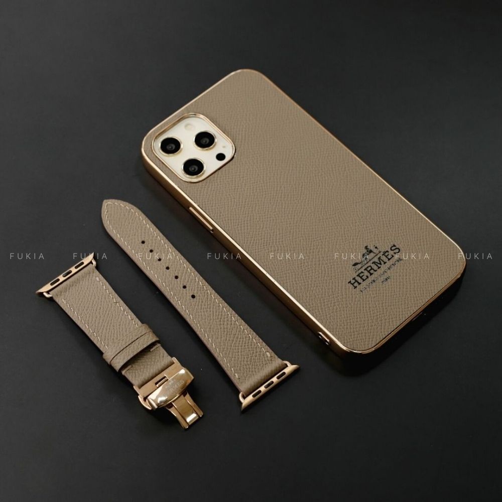 Ốp da thủ công viền Gold khắc chữ Epsom cho IPhone 14/14Plus/14Pro/14Promax/13/13Pro/13Promax/12/12Pro/12Promax ODTC144
