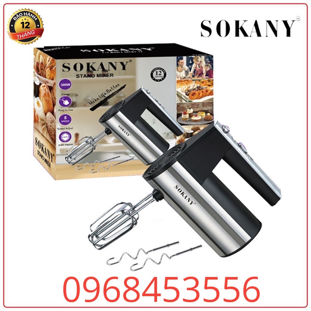 Máy Đánh Trứng Cầm Tay 5 Cấp Độ SOKANY 300W Kèm 4 Que Trộn INOX Làm Bánh Bông Lan Tại Nhà