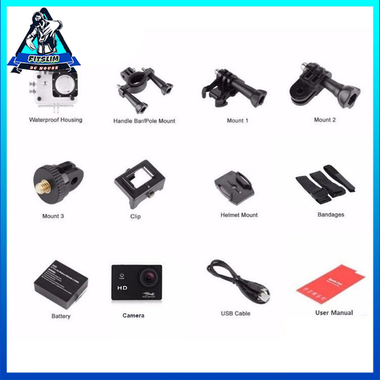 Camera thể thao Camera hành trình ngoài trời 1080P Camera lái xe 2.0 inch