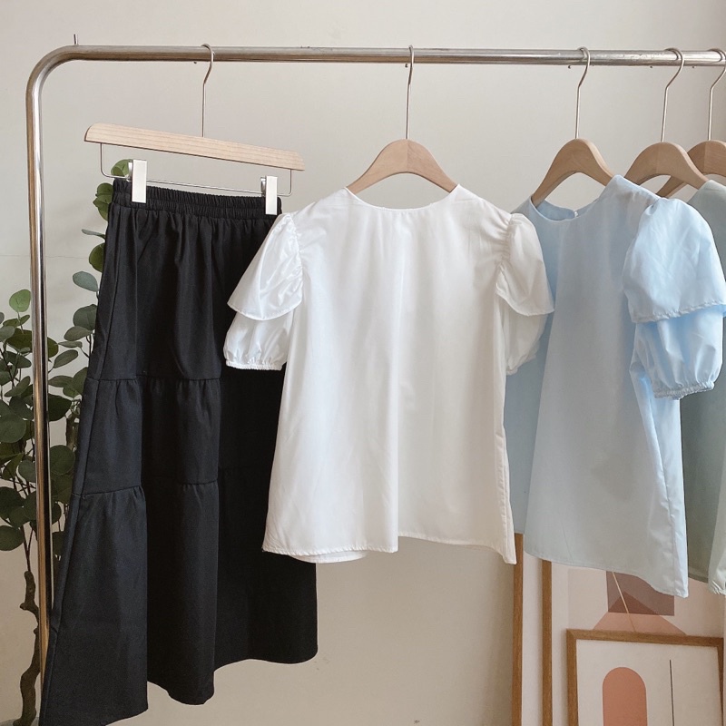 Áo sơ mi nữ tay bồng hàn quốc,Áo sơ mi trắng tiểu thư dễ thương rhstore