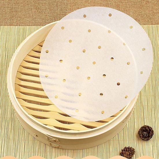 Giấy nến tròn đục lỗ Set 100 tờ dùng cho Nồi chiên không dầu và Xửng hấp bánh bao