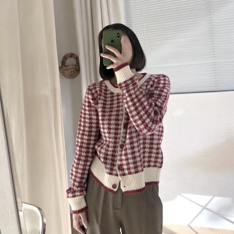 [SẴN] Áo Len Cardigan Caro Xinh (Kèm Ảnh Thật Tự Chụp) | BigBuy360 - bigbuy360.vn