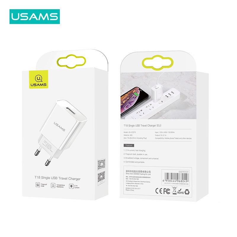 Sạc nhanh bộ sạc USAMS LT Cáp sạc 3 trong 1 Bộ Sạc Du Lịch Bộ sạc USB đơn T18 + Cáp sạc 3IN1-Dòng U Turn Charger Set