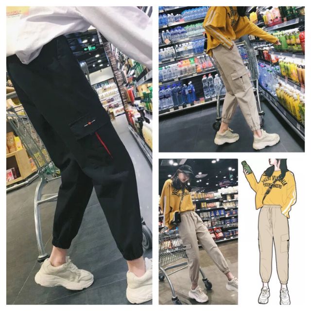 Quần jogger kaki túi hộp phối màu (kèm video hình thật)