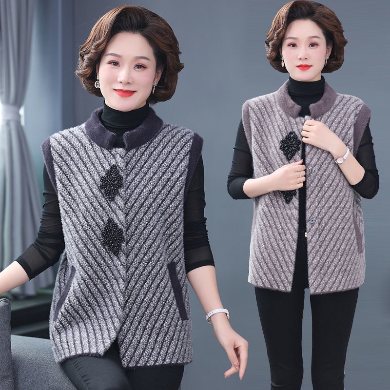 Năm 2021 mùa thu mới của phụ nữ trung niên và cao tuổi phong cách phương tây lông cừu thời trang mẹ áo khoác vest ghi lê
