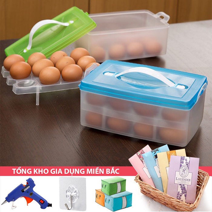 [Tổng Kho Sỉ] Hộp Khay Đựng Trứng Gà, Giỏ Rổ Đựng Trứng Vịt Tiện Lợi 2 Tầng 24 Ngăn