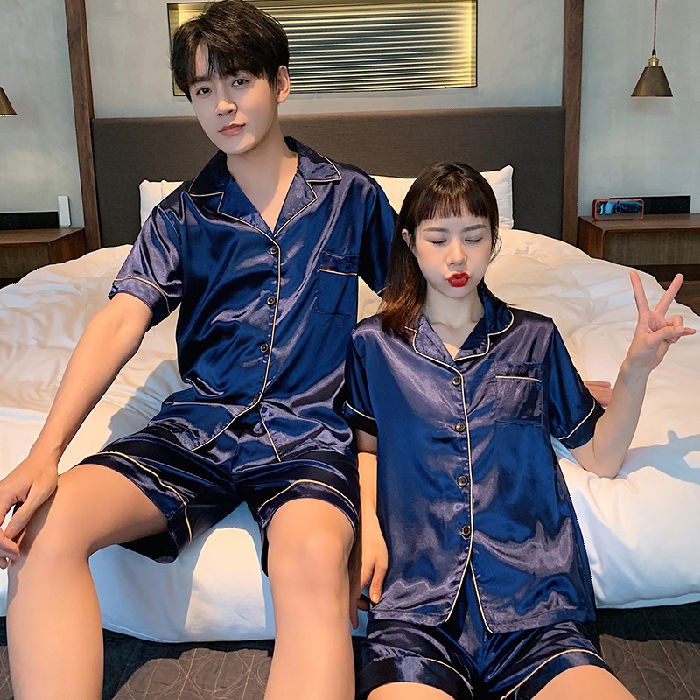 Bộ đồ ngủ Pijama ngắn bằng vải lụa mát cho cặp đôi