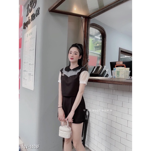 ♻️FREESHIP♻️SET BỘ ÁO CỔ BẺ + QUẦN GIẢ VÁY CỰC XINH