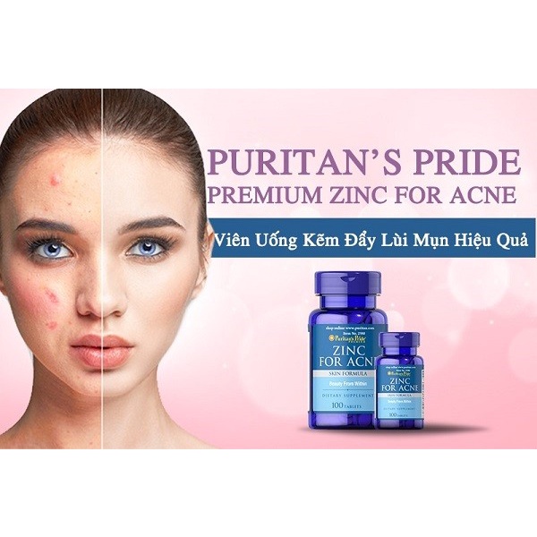 Viên Uống Kẽm Hỗ Trợ Giảm Mụn Puritan's Pride Zinc For Acne 100 Viên