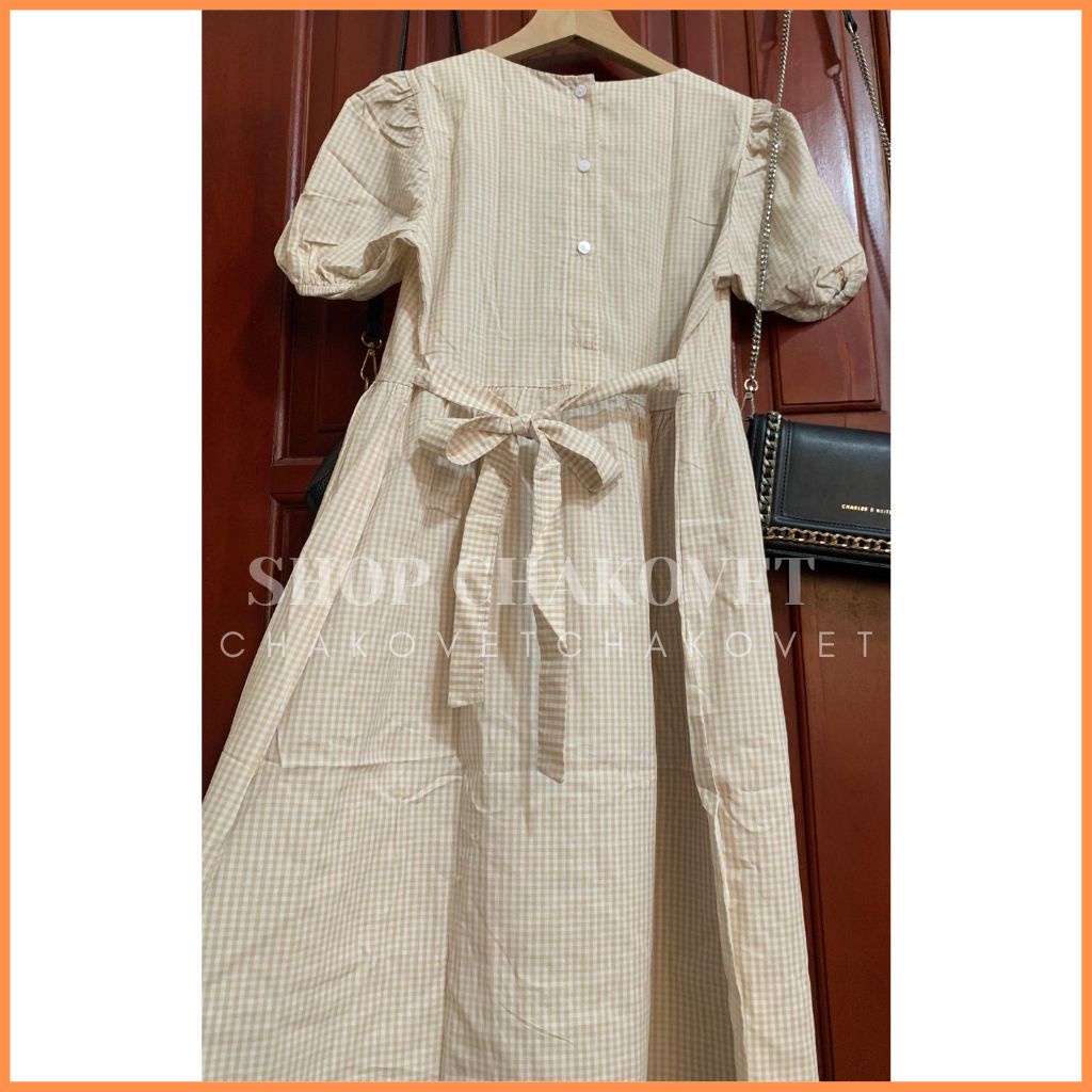 Đầm nữ cổ tròn cúc sau buộc nơ V8277 váy nữ dáng dài đi biển xinh quá gối cộc tay babydoll dự tiệc sang chảnh -CHAKOVET