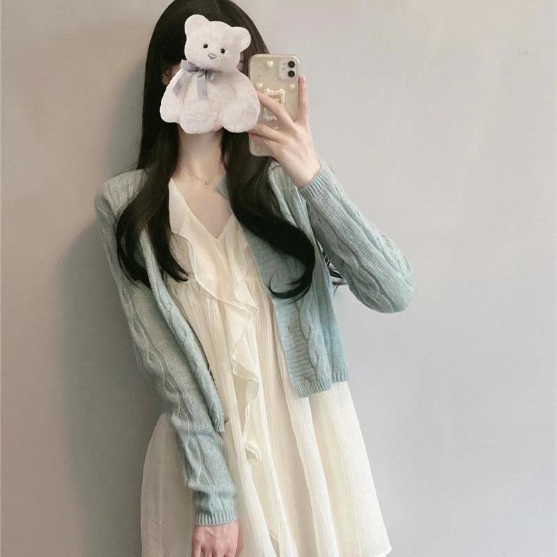 Setđầm và áo khoác cardigan dệt kim thời trang mùa thu phong cách mới cho nữ