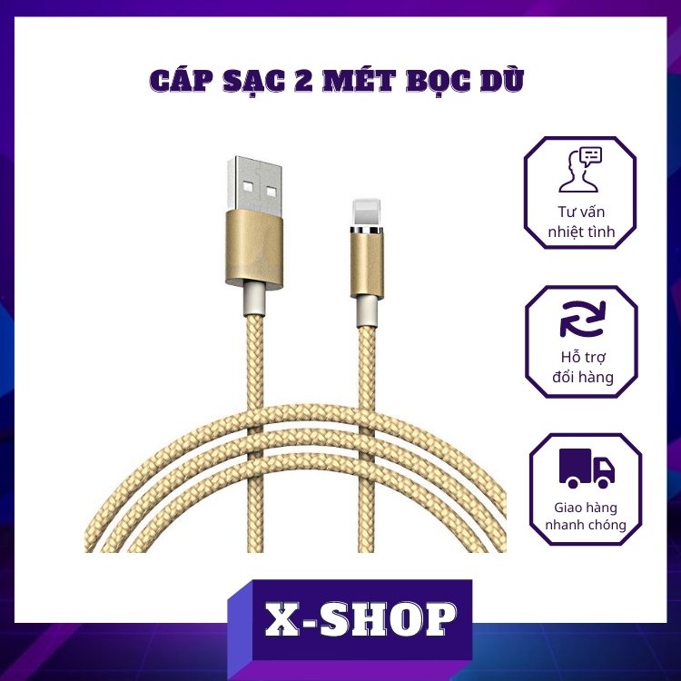 Cáp sạc pin dây dù Lightning dài 2m Cho Điện Thoại Phụ Kiện Tai Nghe Bluetooth i12 Sạc Dự Phòng