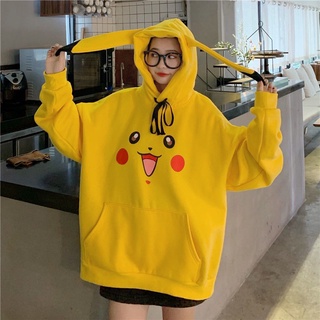 Áo Nỉ Có Mũ Trùm Đầu In Hình Pikachu Thời Trang Mùa Thu Đông Dành Cho Nữ Sinh