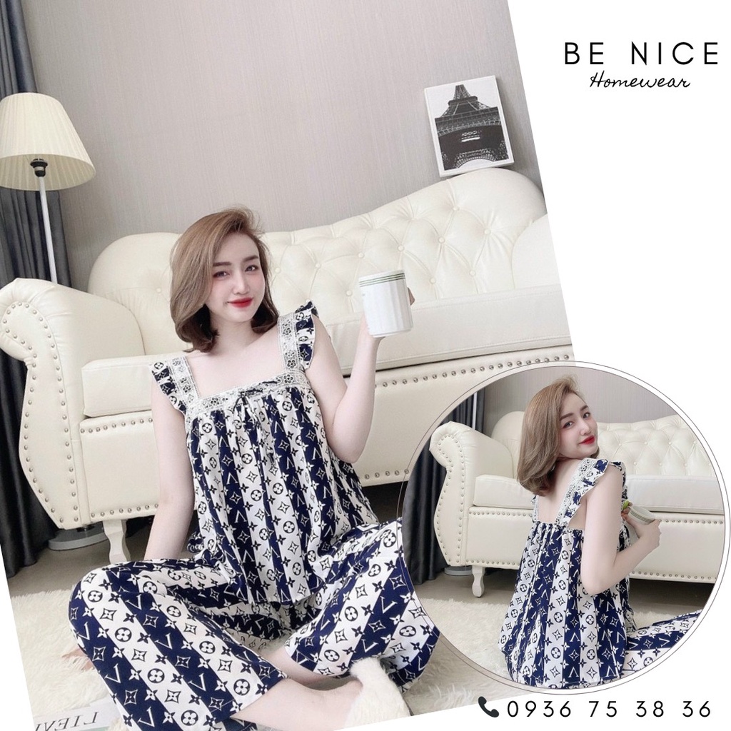 Set lụa dài phối ren cổ vuông cho nàng nhà Be Nice Homewear