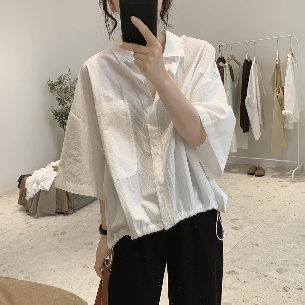 Áo Sơ Mi Cotton Tay Lửng Dáng Rộng Phong Cách Mới Dành Cho Nữ