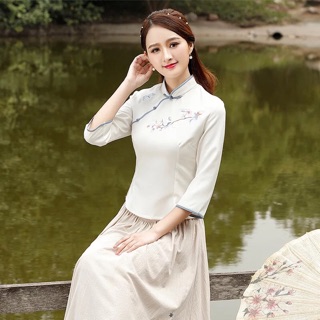 Áo sườn xám vải mát co giãn nhẹ PMS63