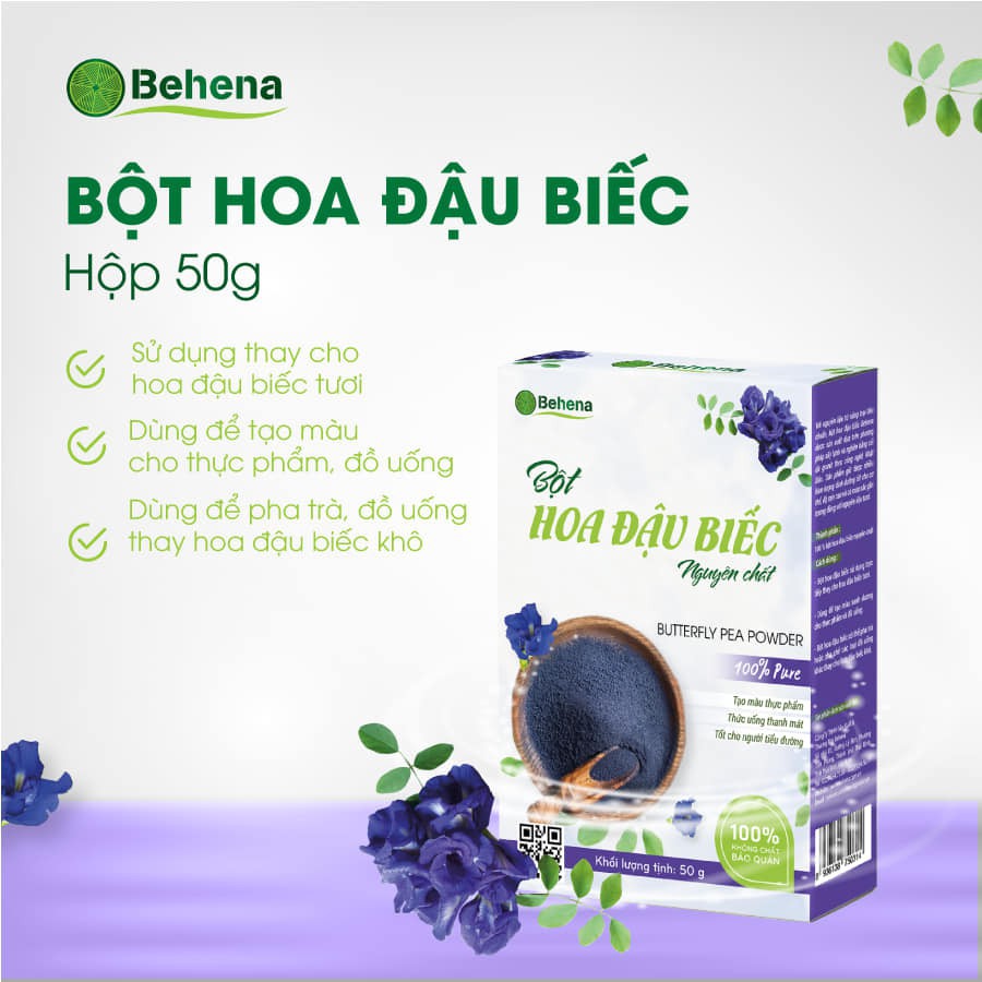 Bột hoa đậu biếc nguyên chất sấy lạnh Behena - Giảm cân, tạo màu thực phẩm