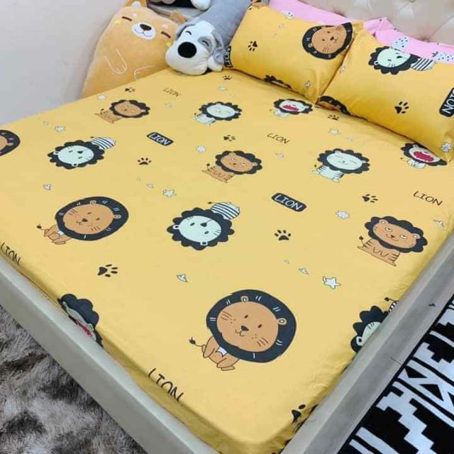 Bộ drap ga gối cotton poly 1m2 / 2m2 mẫu sư tử vàng