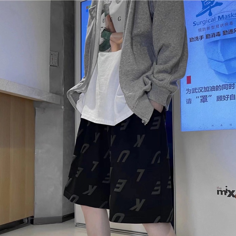 Quần Thể Thao Ngắn Dáng Rộng Màu Trơn Có Dây Rút In Họa Tiết Phong Cách Hàn Quốc Thời Trang Unisex