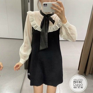 [Ảnh thật] BIGSIZE ĐẦM TIỂU THƯ CỔ BÈO PHỐI NƠ D490