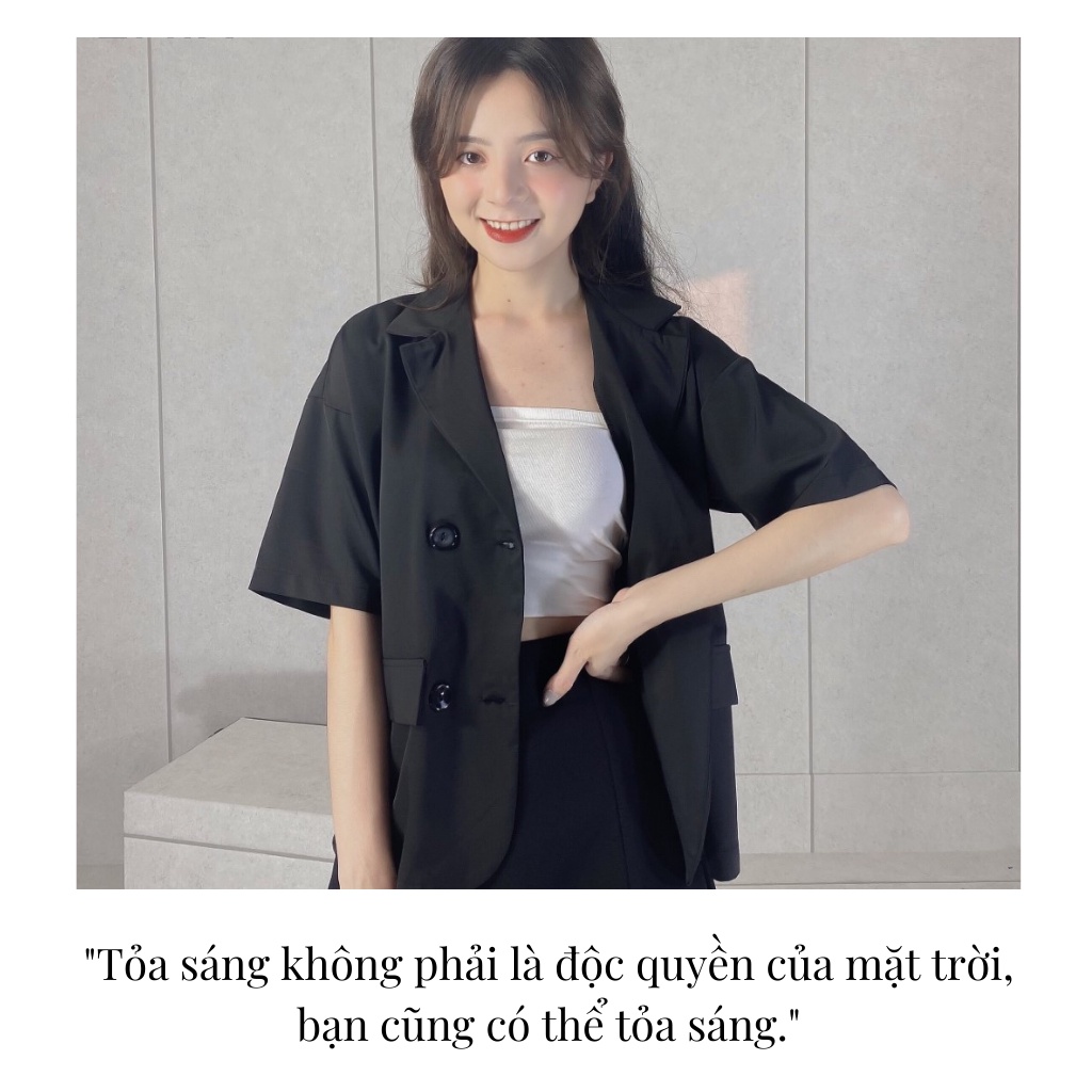 Áo khoác blazer EMIX (màu đen), basic, vest công sở, cộc tay, form rộng, dáng dài, chất trượt hàn mềm mịn 106