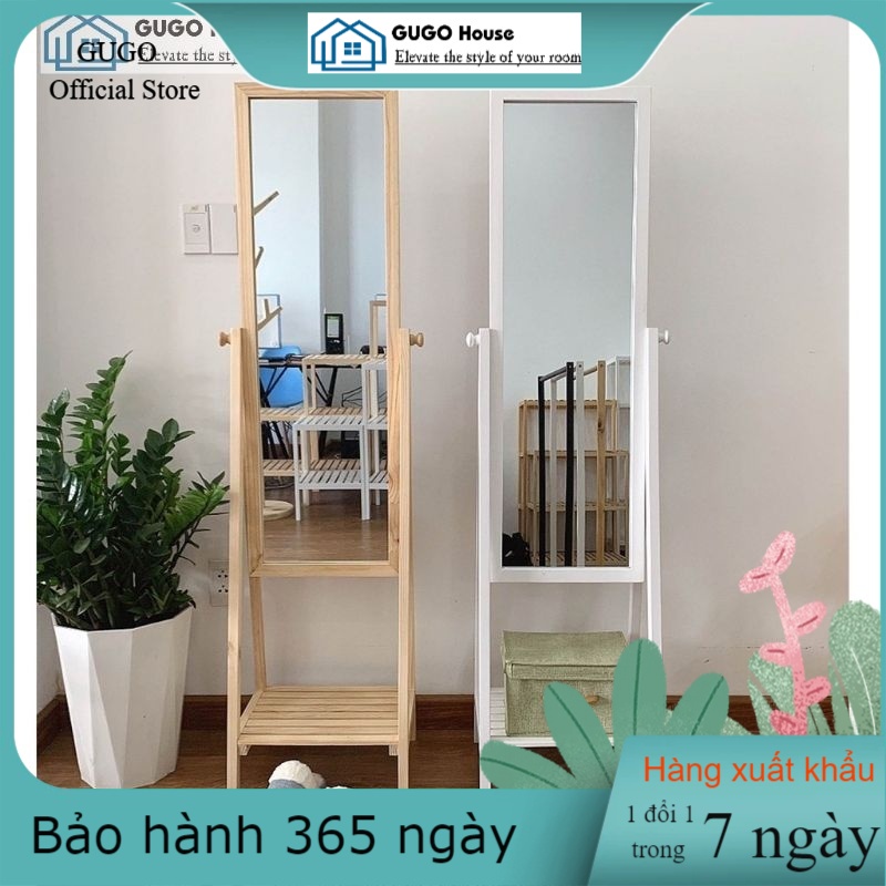 ( Rẻ nhất thị trường )_Gương Soi Toàn Thân Kệ Đỡ Khung Gỗ GUGO House - Mirror Shelf - Natural