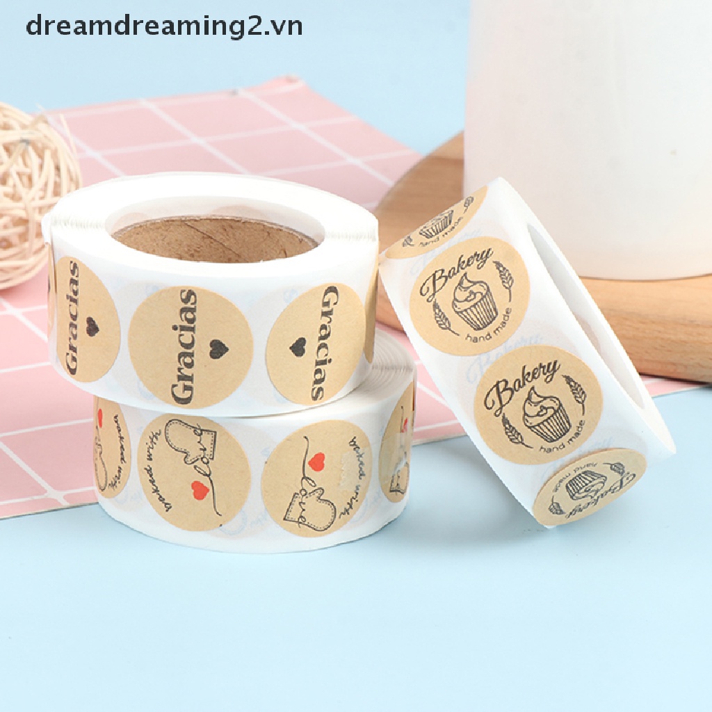 Cuộn 500 miếng dán trang trí túi bánh mì bánh kem tiện dụng