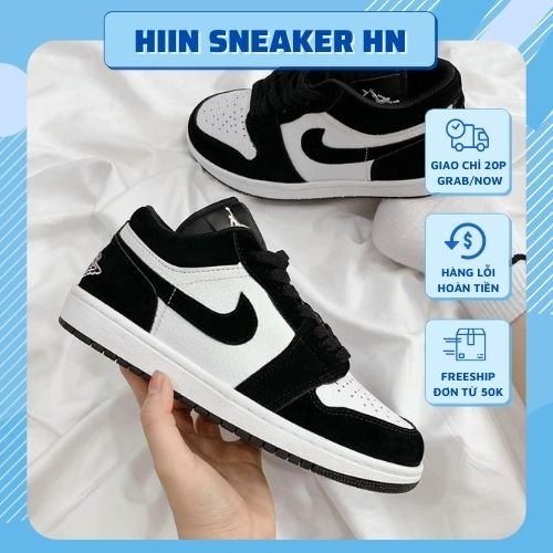 Giày jordan Panda đen trắng, Giày jordan 1 cổ thấp hàng cao cấp full box Ken Sneaker