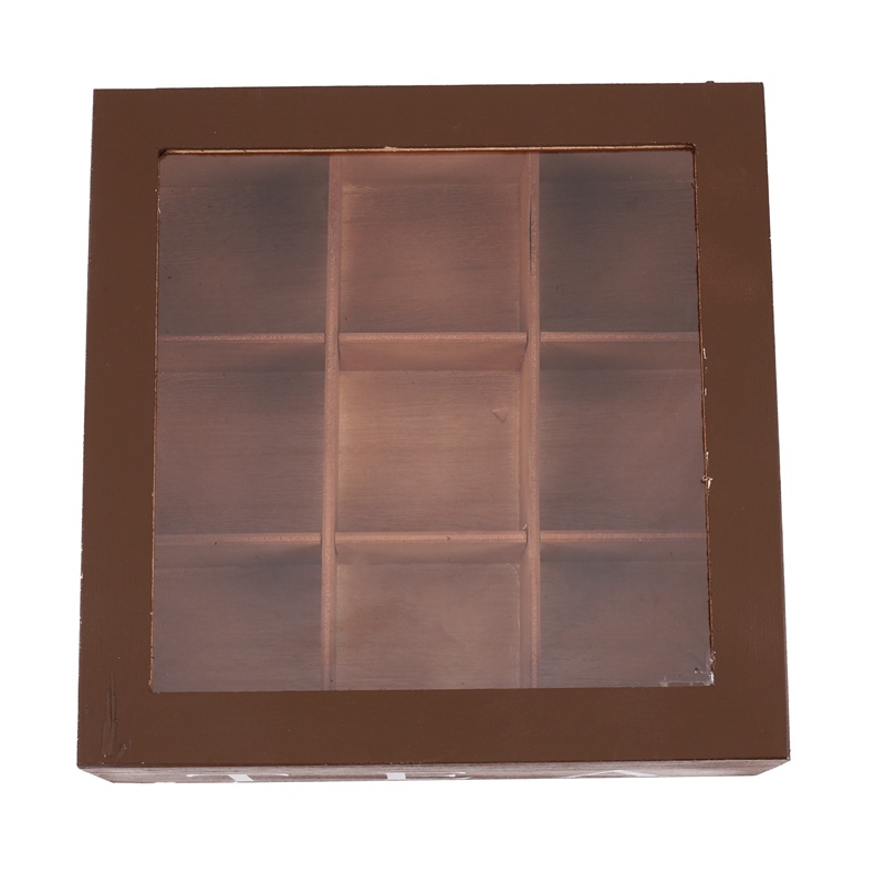 Hộp Đựng Trà 9 Ngăn Bằng Gỗ Trong Suốt Có Nắp Đậy Tiện Dụng