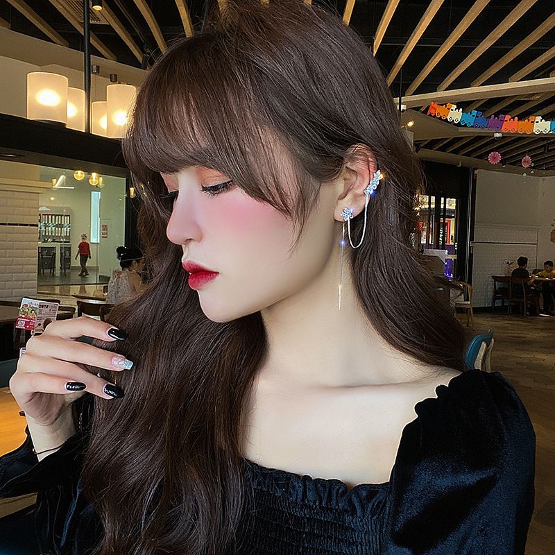 Bông tai bạc S925 - Khuyên tai bạc Ý kẹp vành tua dua hoa đá Bling Bling sang trọng, cá tính Vườn Trang Sức  VTSKT0128