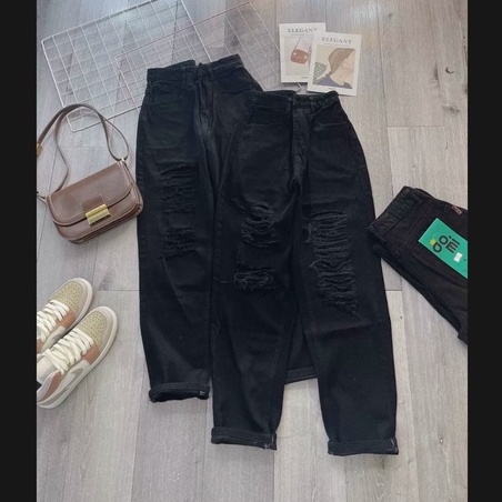Quần baggy jean  nữ vải jean cooton mềm không dãn rách tua to 2 bên đùi mẫu mới hot thuydieushop96 ps1
