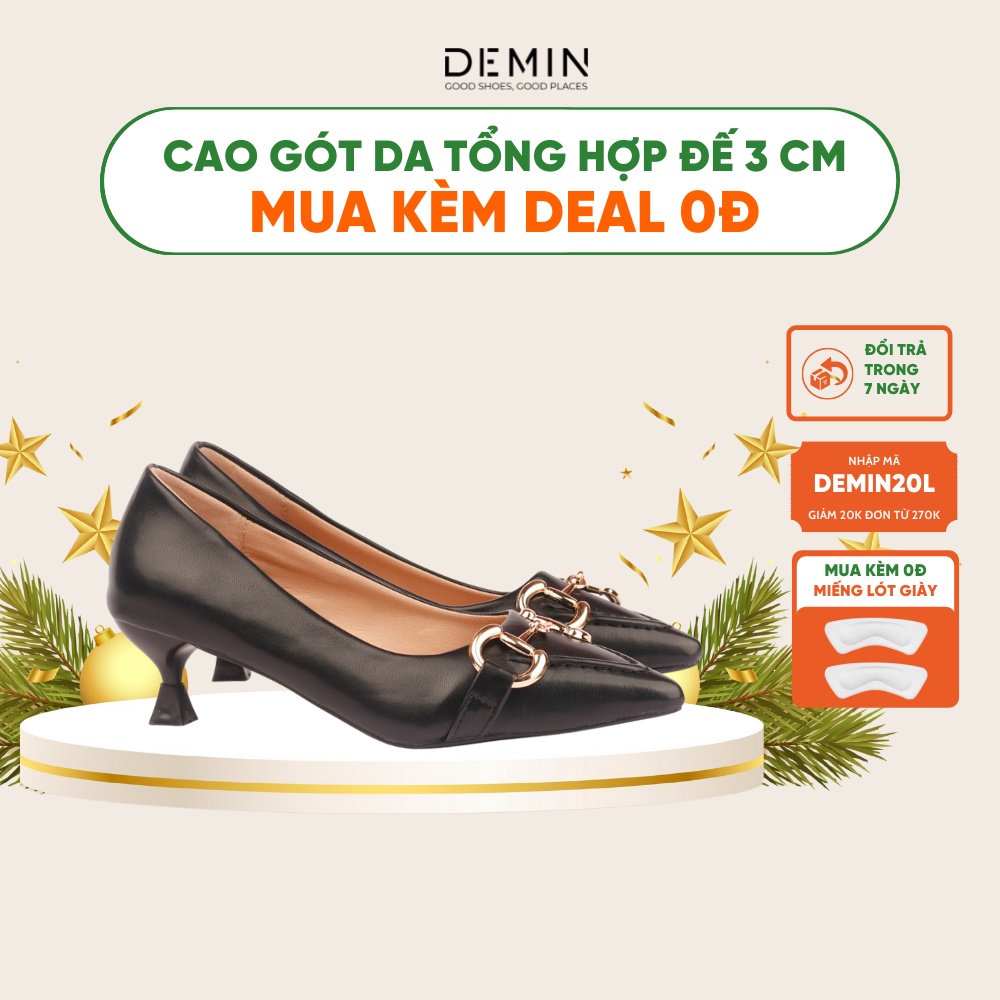 Giày cao gót DEMIN giày cao gót mũi nhọn gắn họa tiết đế 3cm - KCG051