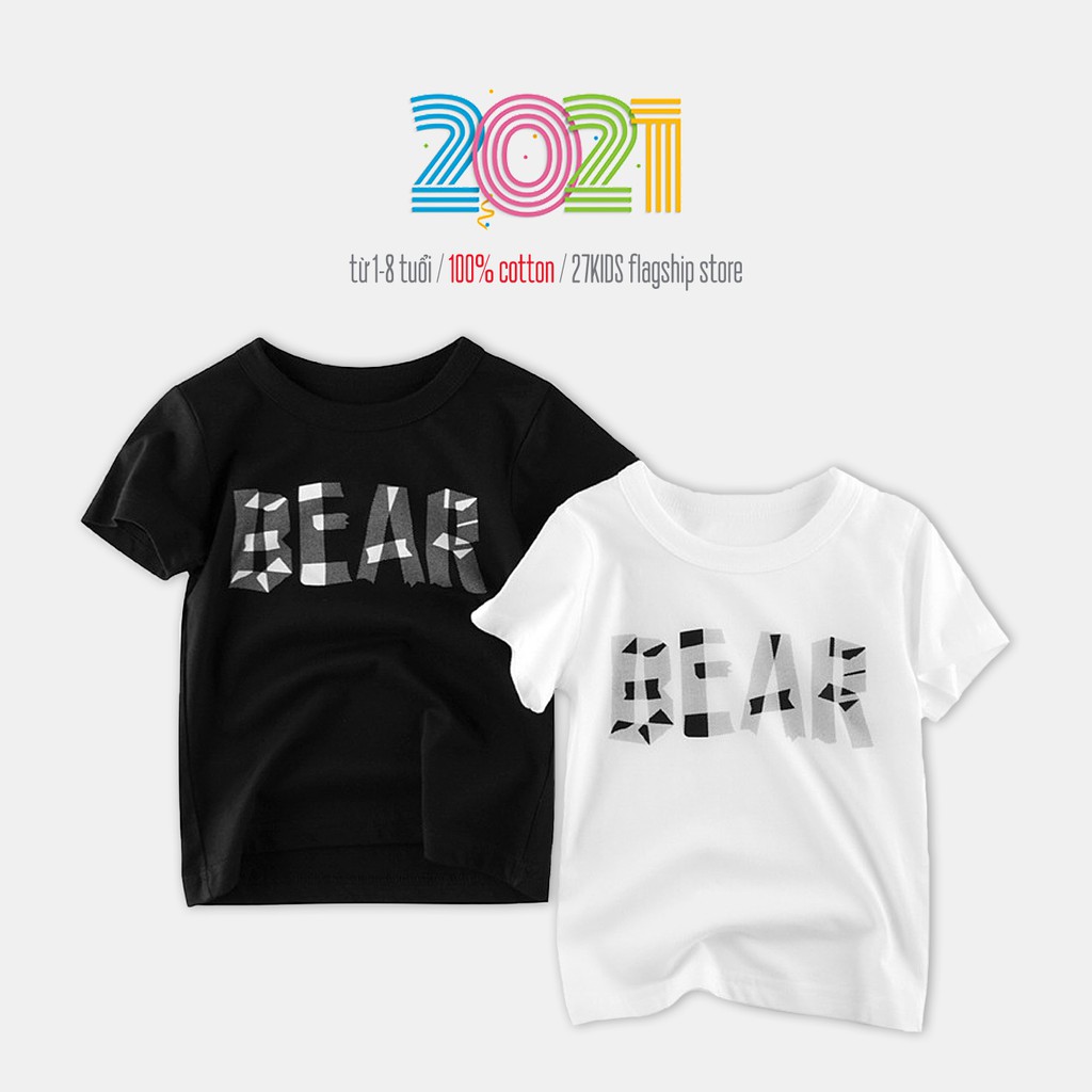 Áo thun bé trai 27kids áo cộc tay cho bé họa tiết BEAR chất cotton hàng xuất Âu Mỹ