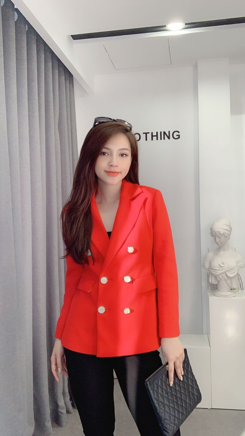 Áo vest nữ công sở Liin clothing màu đỏ phối 6 cúc, thanh lịch, sang trọng V5240 | BigBuy360 - bigbuy360.vn