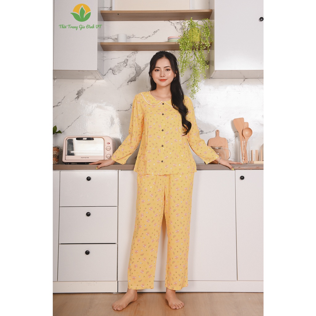 Đồ bộ mặc nhà nữ thu đông Việt Thắng, quần dài, áo dài tay, chất Lanh - B10.2202