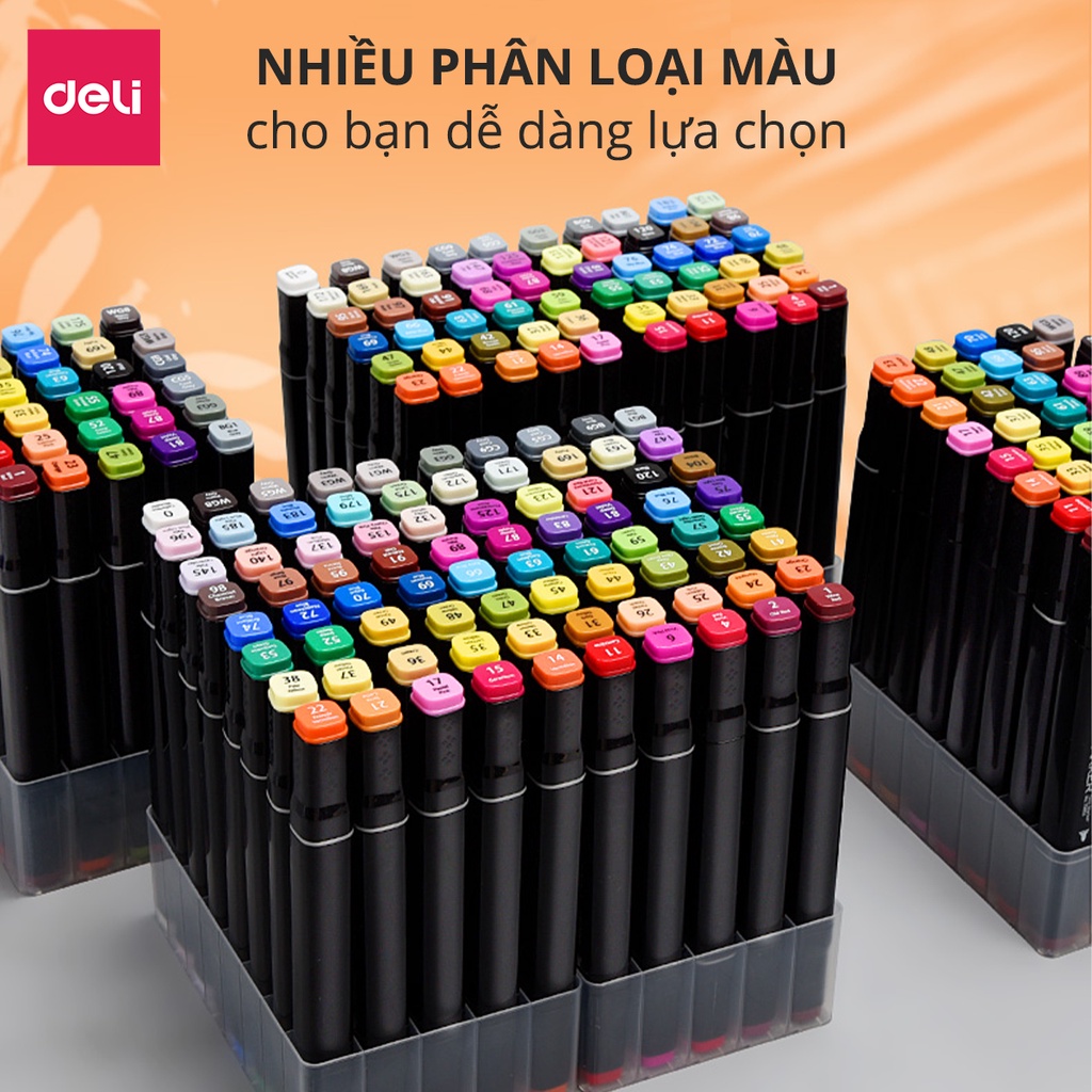 Bút màu dạ marker chuyên nghiệp Deli kèm túi vải họa cụ vẽ tranh cao cấp 30 / 40 / 60 / 80 màu - E70806