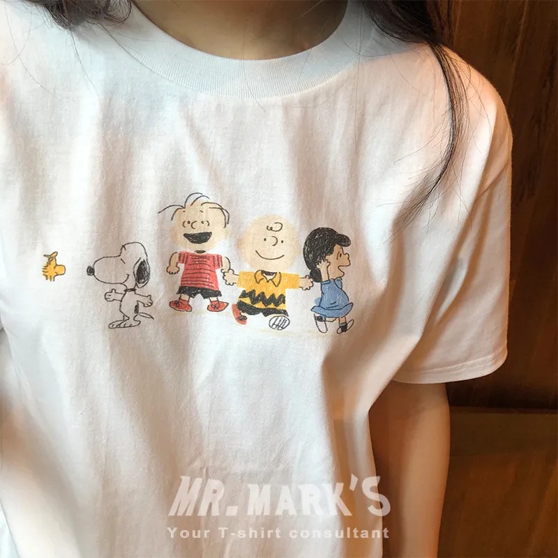 Áo Thun 100% Cotton Tay Ngắn Dáng Rộng In Hoạt Hình Snoopy Kiểu Hàn Quốc Thời Trang Mùa Hè Cho Nữ