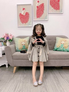 Set váy áo khoác da lộn cho bé gái