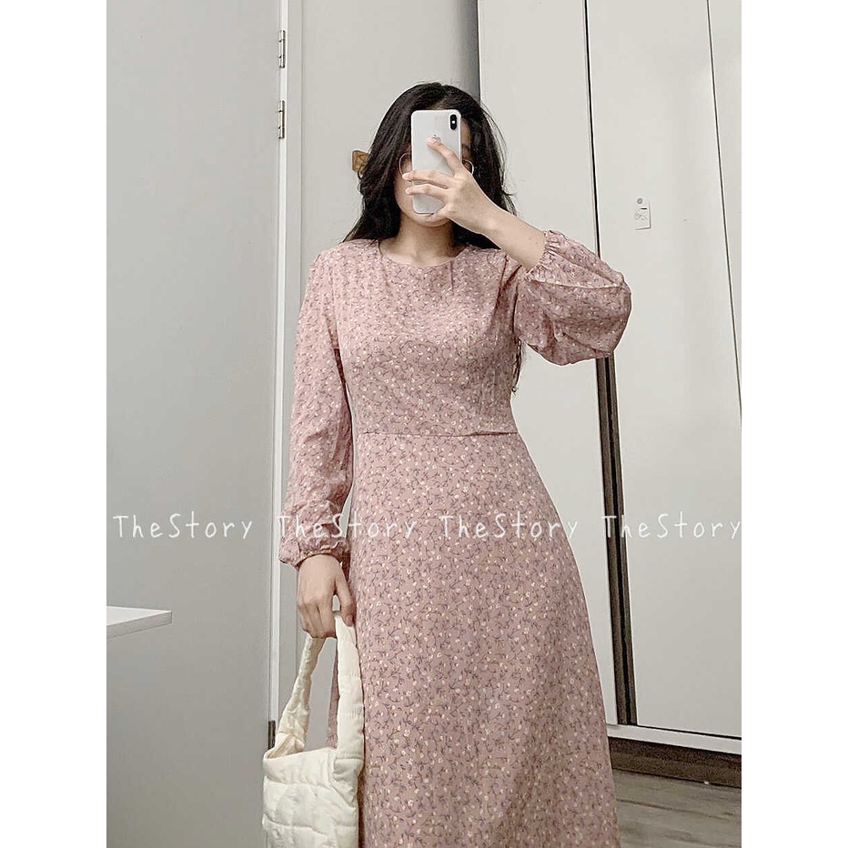 Đầm ker hoa dáng dài tay dài cổ tròn  D561