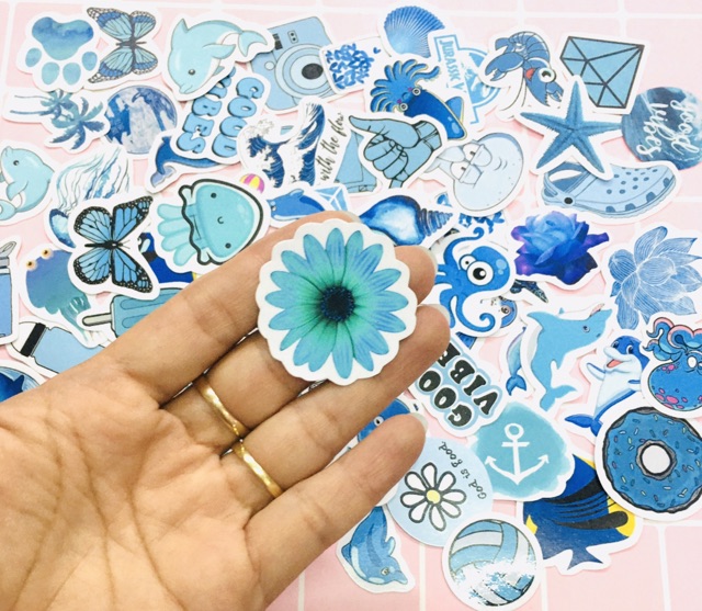 Sticker động vật biển set 30-50 cái ép lụa/hình dán màu xanh nước biển