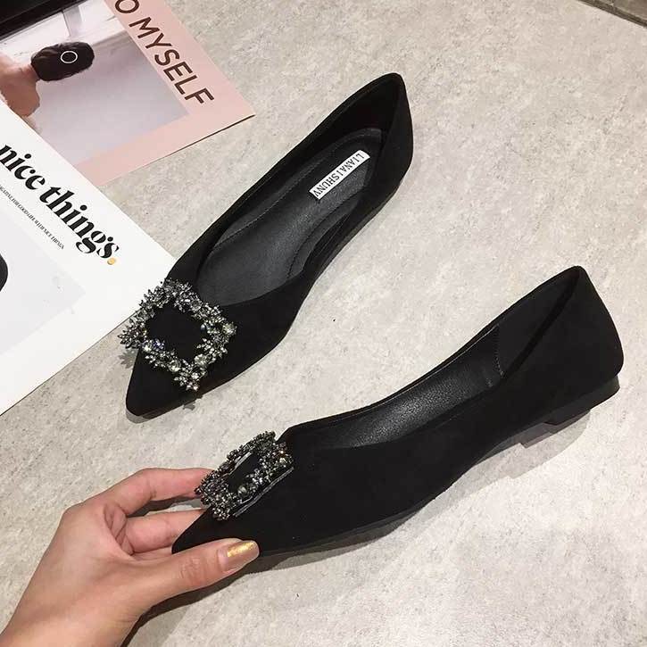 Giày Búp Bê Đế Mềm Mũi Nhọn Đính Đá Lấp Lánh Sang Trọng Hợp Thời Trang 2023 Cho Bạn Gái size 33-44