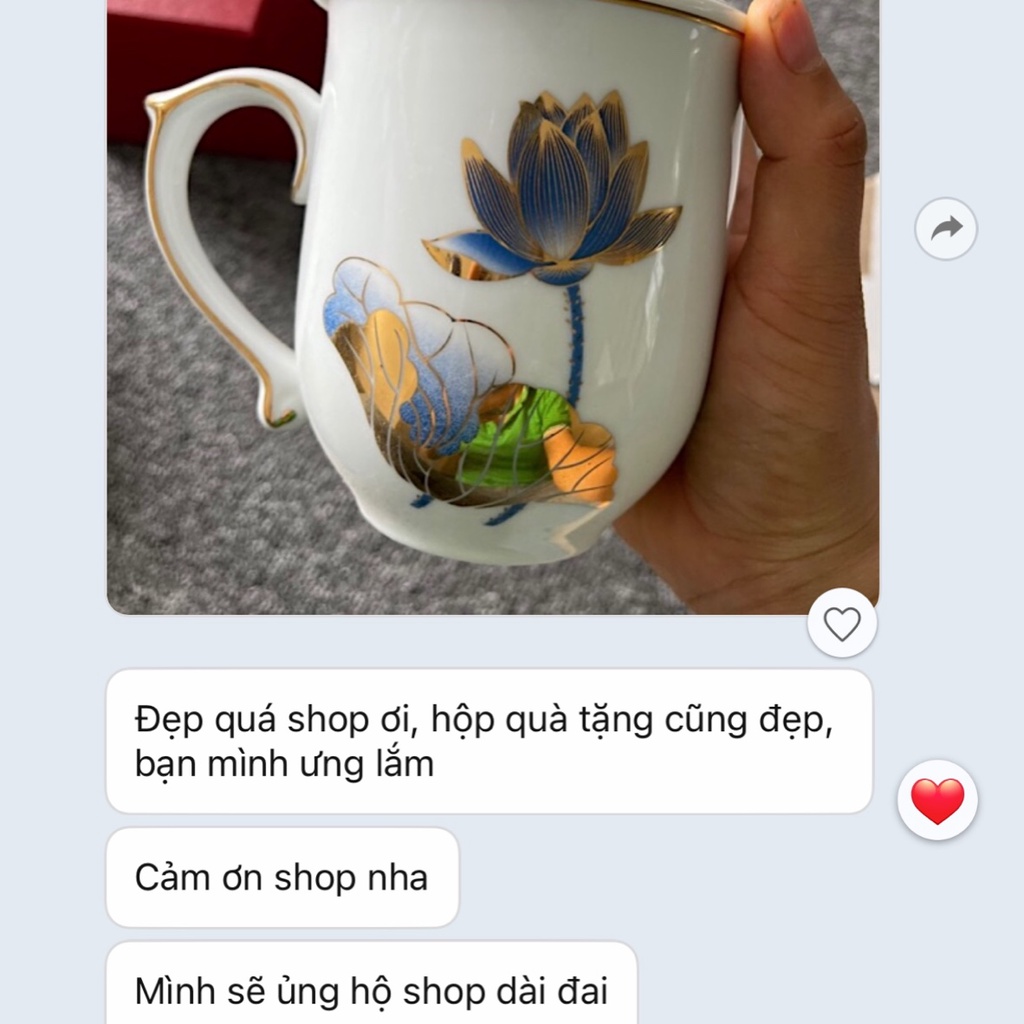 Cốc Sứ Uống Nước - Ly Họa Tiết Sen Vàng Kim - Tách Bát Tràng Cao Cấp - Ca Có Nắp - Gomsumailinh
