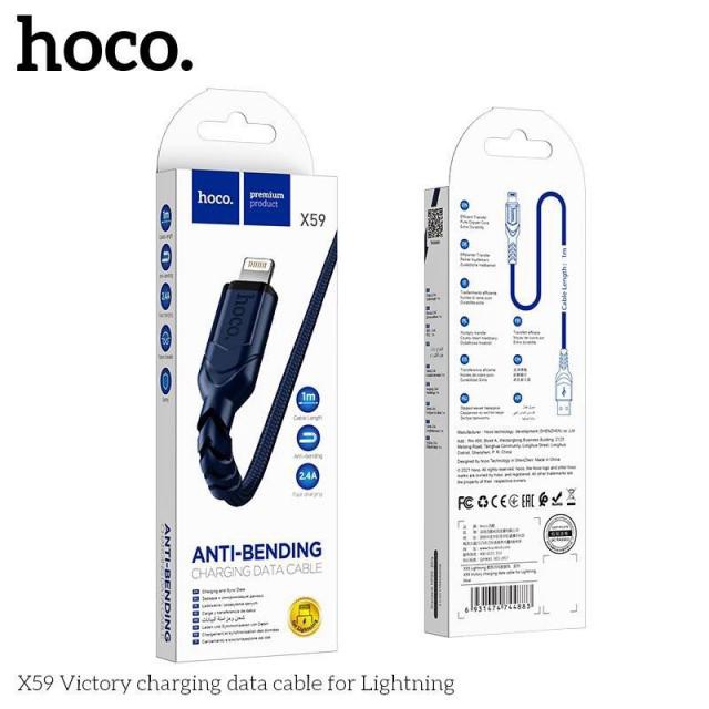 Cáp sạc nhanh Hoco X59 USB to Lightning sạc nhanh 2.4A, đầu sạc chống gẫy gập, hỗ trợ truyền dữ liệu, dài 1m