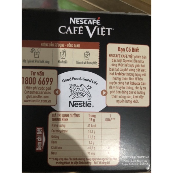 Cà phê đen đá NesCafé Café Việt Arabica &amp; Robusta 12 gói